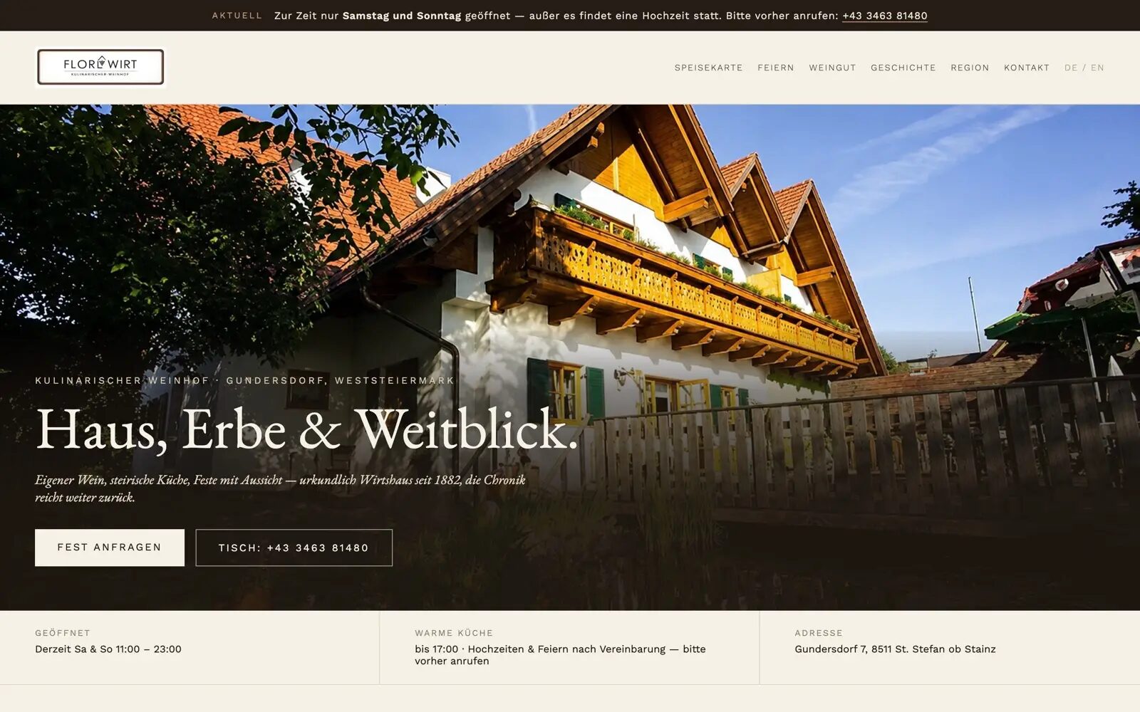 Florlwirt — Kulinarischer Weinhof — Bildschirmansicht