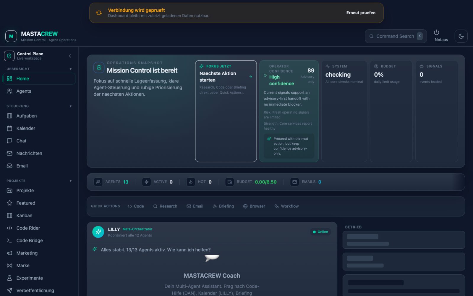 mastaCREW Mission Control — Dashboard