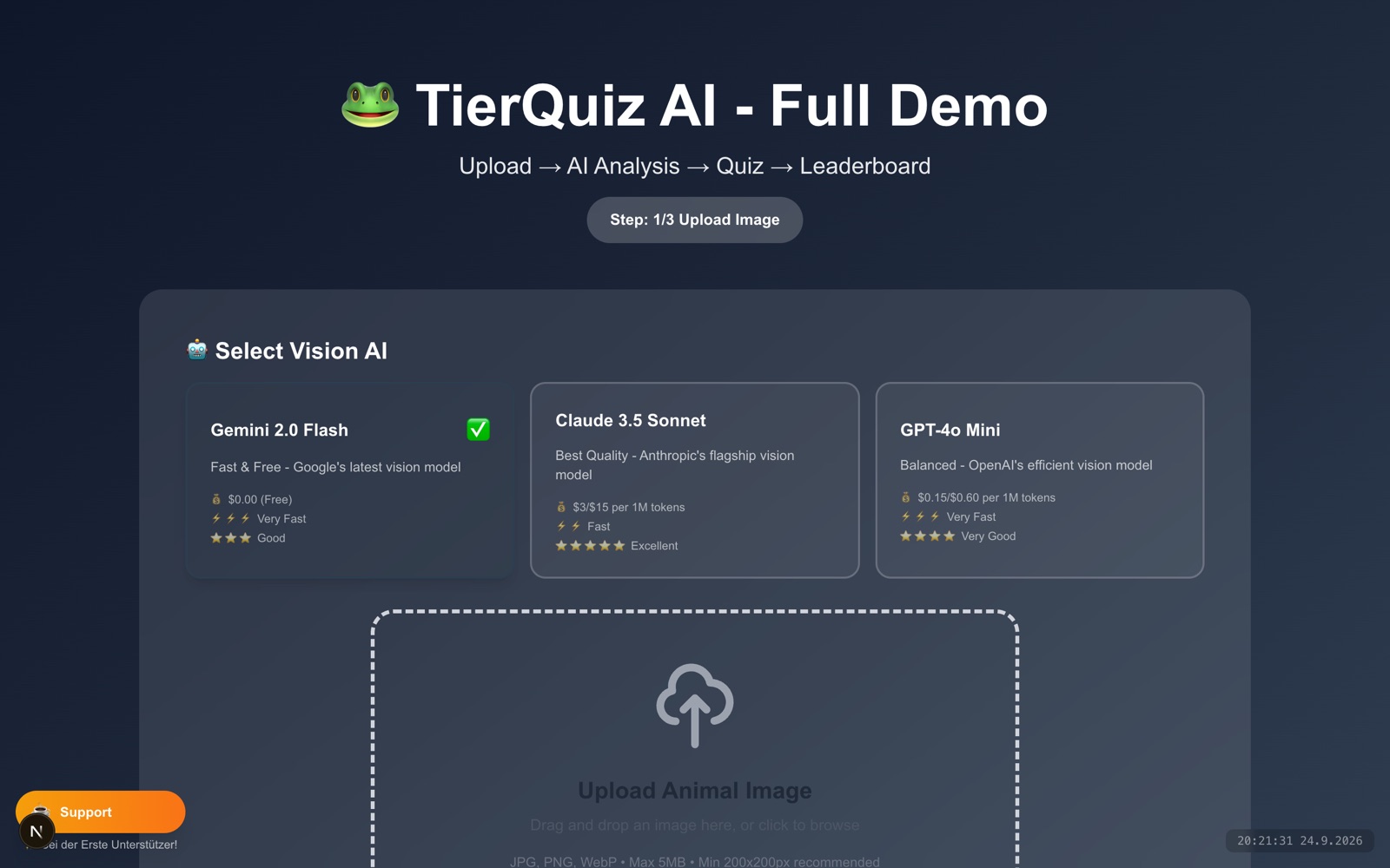 TierQuiz — Bildschirmansicht