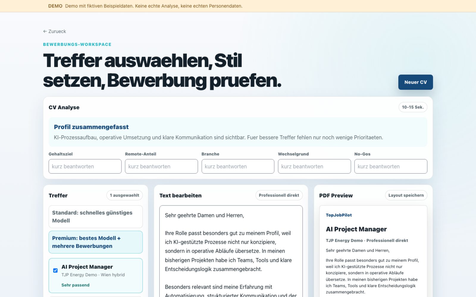 TopJobPilot — Bildschirmansicht