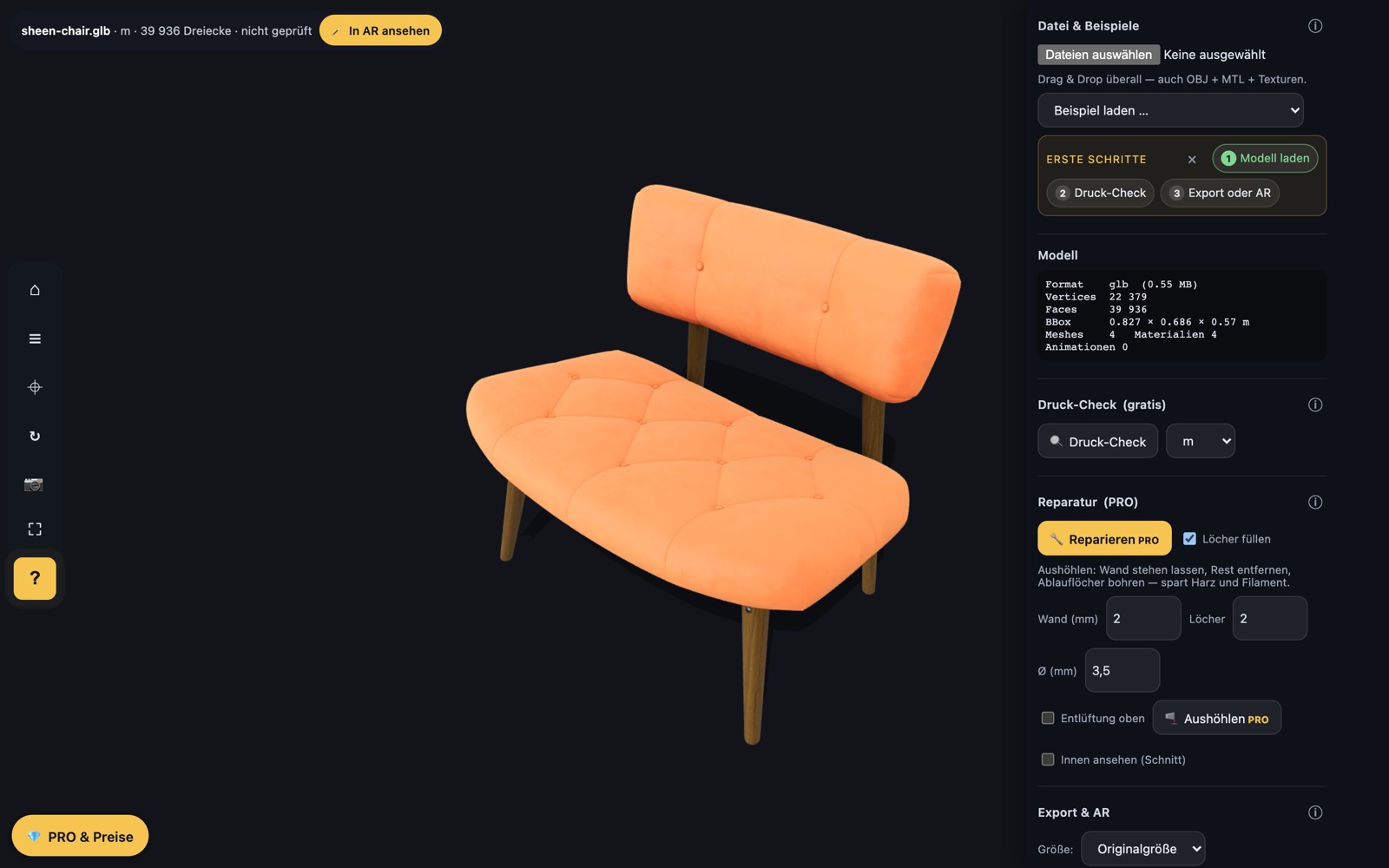 3D Viewer — Bildschirmansicht